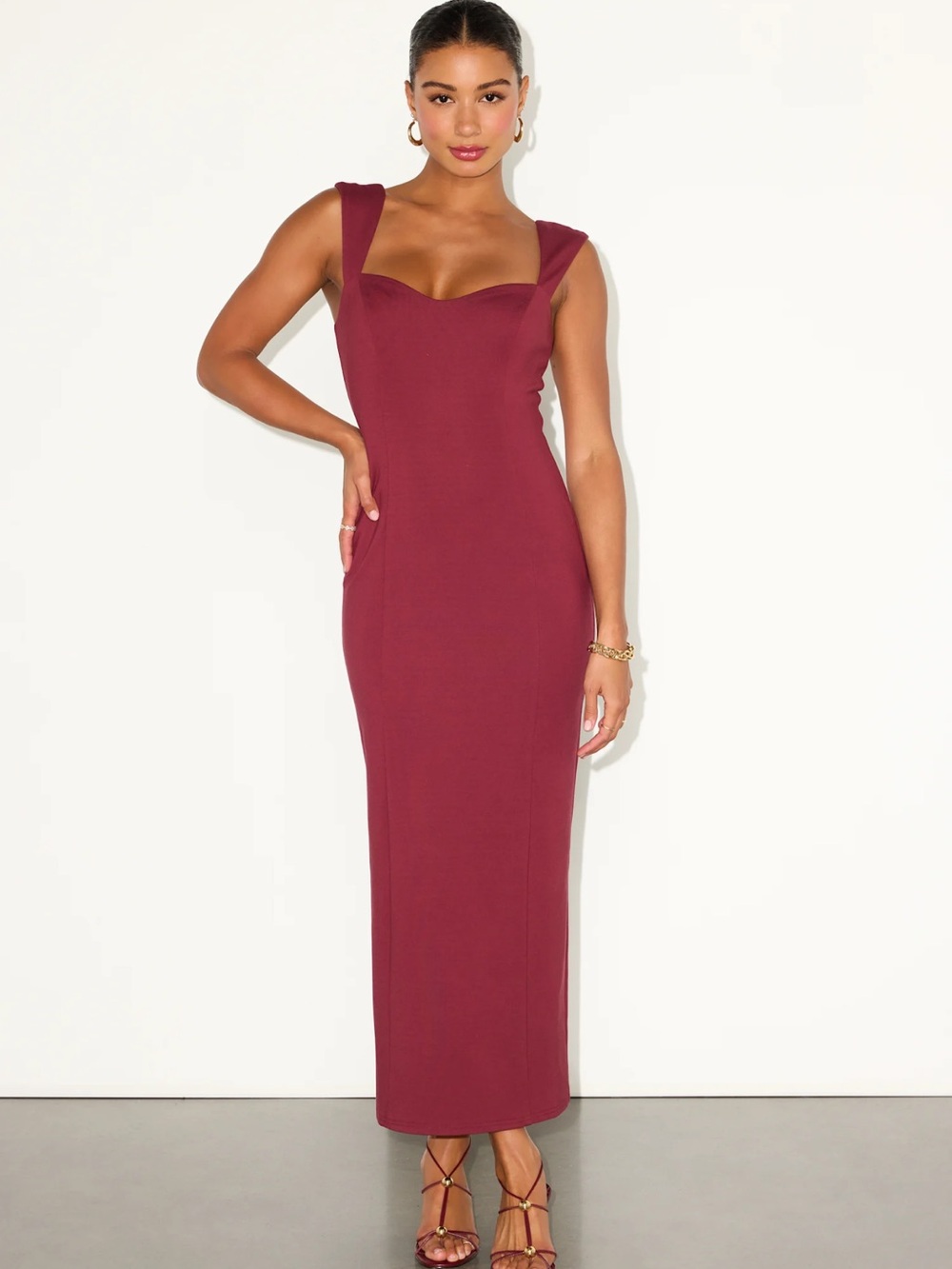 Burgundy Square-Neck Maxi Dress